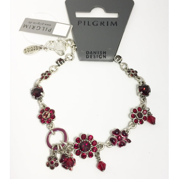 Bracelet Pilgrim avec fleur stass rouge