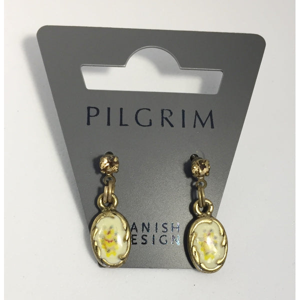 Boucles d'oreilles Pilgrim avec ornement jaune- Plaqué or