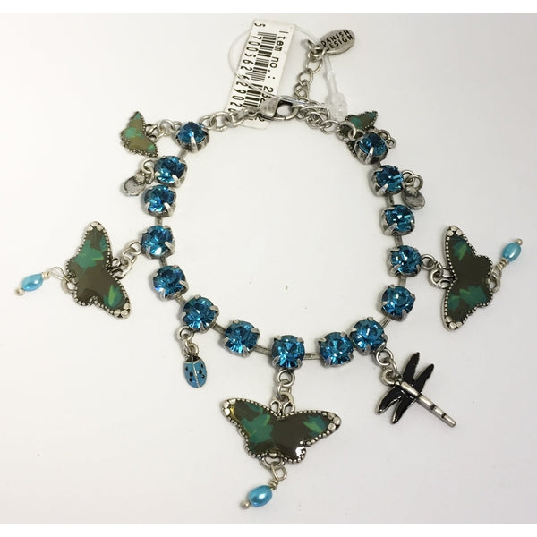 Bracelet Pilgrim strass turquoise et papillons verts