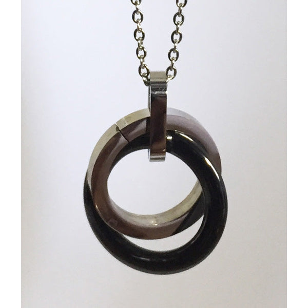 Collier double anneaux noir et métal entrelacé en céramique