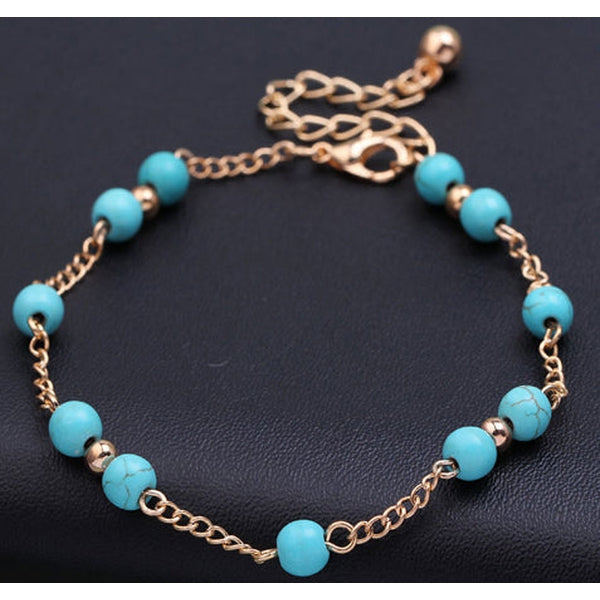 Bracelet de chevilles avec perles synthétiques bleues
